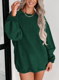 Ribbed Corduroy Crew Neck Long Sleeve Loose Fit Casual Oversized Sweatshirt
