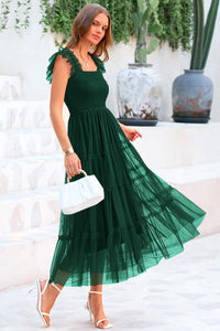 Casual Sleeveless Smocked Ruffle Tulle Flowy Beach Sundress