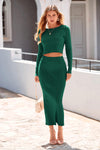 PRETTYGARDEN Women's Spring Fall 2 Piece Sweater Set Rib Knit Long Sleeve Crop Top Maxi Bodycon Skirt Casual Winter Outfits PRETTYGARDEN