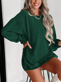 Ribbed Corduroy Crew Neck Long Sleeve Loose Fit Casual Oversized Sweatshirt