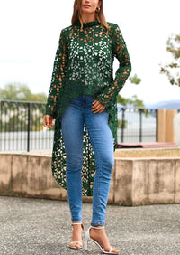 Long Sleeve Round Neck High Low Asymmetrical Irregular Hem Casual Blouse