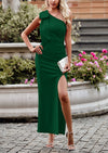 PRETTYGARDEN Summer One Shoulder Long Formal Women's Dress Sleeveless Ruched Bodycon Wedding Guest Slit Maxi Dresses