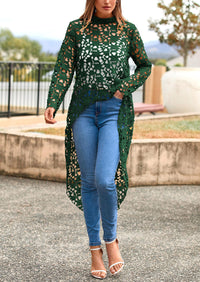 Long Sleeve Round Neck High Low Asymmetrical Irregular Hem Casual Blouse