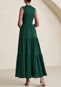 Casual Eyelet Sleeveless Maxi Dress with Pockets