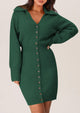 Long Sleeve V Neck Button Down Knit Pullover Sweater Dresses