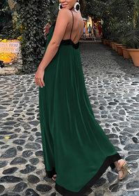 Elegant V Neck Spaghetti Strap Flowy Cocktail Party Maxi Dresses