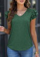 Casual Ruffle Short Sleeve V Neck T-shirts