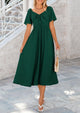 Casual Short Sleeve Bow Tie V Neck Ruffle Flowy Midi Dresses