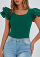Ruffle Short Sleeve Casual Basic Fitted Crew Neck T-shirts