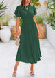 Swiss Dot Pleated A Line Casual Flowy Party Midi Dress