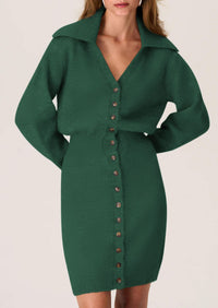 Long Sleeve V Neck Button Down Knit Pullover Sweater Dresses