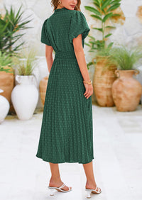 Swiss Dot Pleated A Line Casual Flowy Party Midi Dress