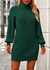 PRETTYGARDEN Sweater Dress for Women Long Puff Sleeve Turtleneck Ribbed Knit Oversized Pullover Winter Short Dress