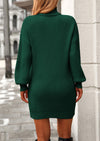 PRETTYGARDEN Sweater Dress for Women Long Puff Sleeve Turtleneck Ribbed Knit Oversized Pullover Winter Short Dress
