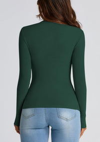 Y2K Long Sleeve Mock Neck Ruched Slim Fitted Casual Blouses