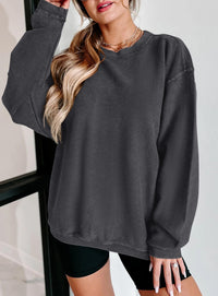 Ribbed Corduroy Crew Neck Long Sleeve Loose Fit Casual Oversized Sweatshirt