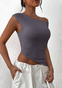 Off The Shoulder Sleeveless One Shoulder Ruched Asymmetrical Y2K Tank Top