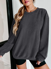 Ribbed Corduroy Crew Neck Long Sleeve Loose Fit Casual Oversized Sweatshirt