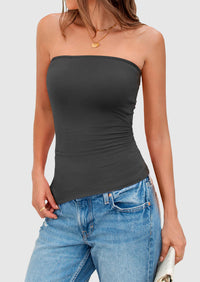 Strapless Ruched Asymmetric Bandeau Shirts