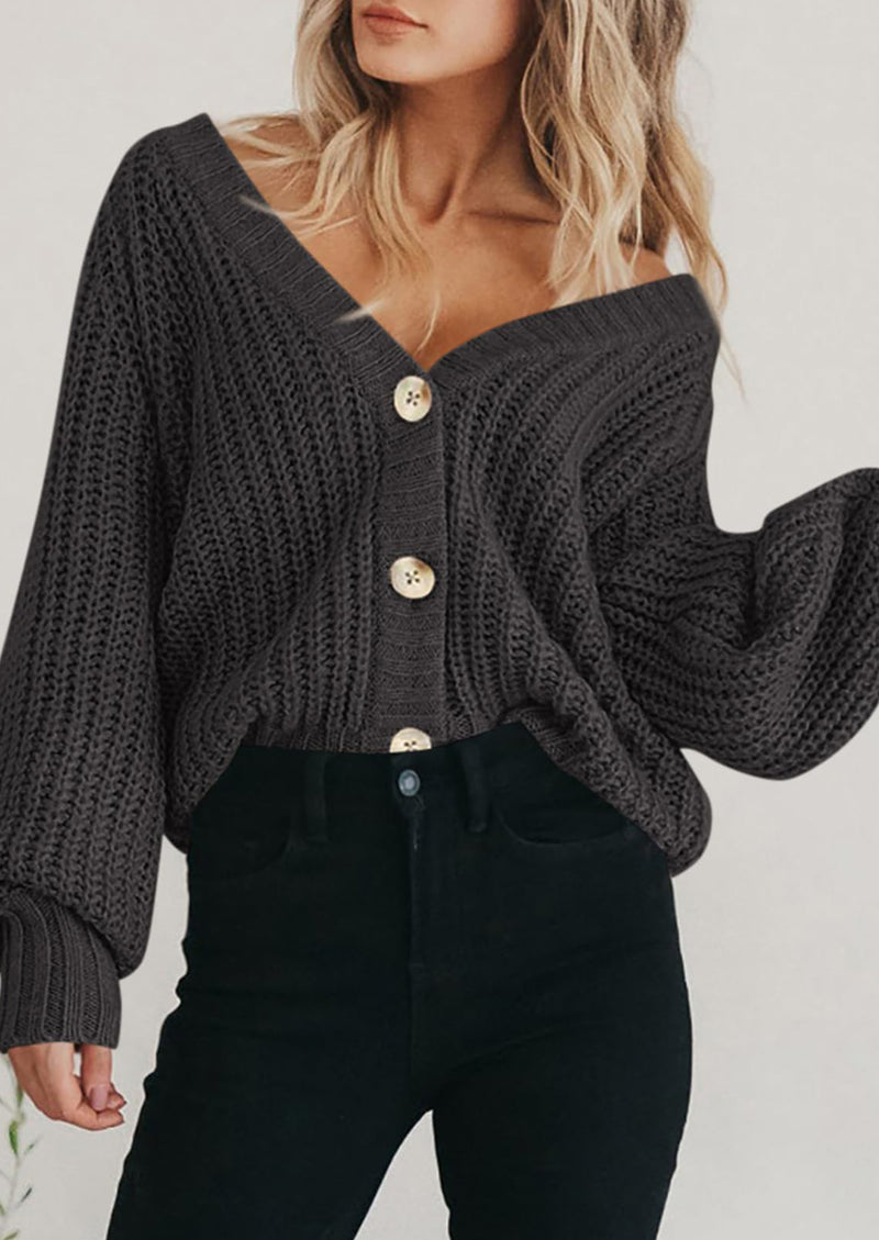 PRETTYGARDEN Women's Chunky Knit Open Front Sweater Long Sleeve Button Loose Short Cardigan Outerwear Coats