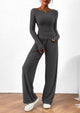 Asymmetrical Long Sleeve T-Shirt Wide Leg Pants Casual 2 Piece Sets