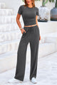 Short Sleeve Crop Tops High Waisted Wide Leg Pants 2 Piece Sets