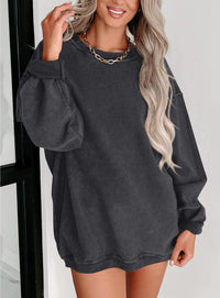Ribbed Corduroy Crew Neck Long Sleeve Loose Fit Casual Oversized Sweatshirt