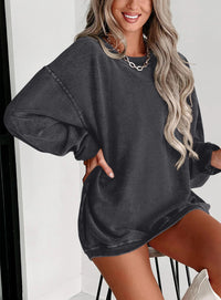 Ribbed Corduroy Crew Neck Long Sleeve Loose Fit Casual Oversized Sweatshirt