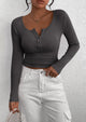 Long Sleeve Henley Button Down Ribbed Knit Slim Fit Casual T-shirts