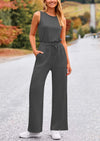 PRETTYGARDEN Jumpsuits Casual Outfits Sleeveless Wide Leg Long Pants Rompers