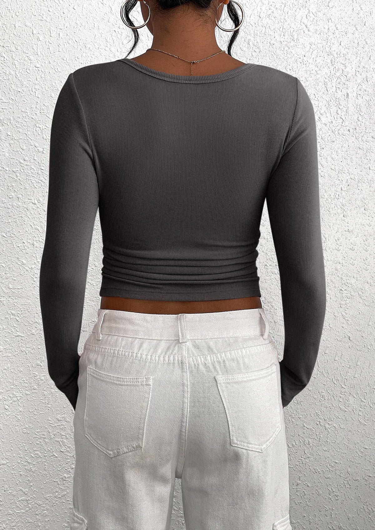 Long Sleeve Henley Button Down Ribbed Knit Slim Fit Casual T-shirts