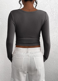 Long Sleeve Henley Button Down Ribbed Knit Slim Fit Casual T-shirts
