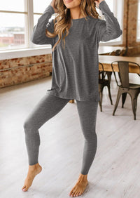 Casual Long Sleeve Tunic Tops Legging Pants Two Piece Sets