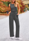 PRETTYGARDEN Jumpsuits Casual Outfits Sleeveless Wide Leg Long Pants Rompers