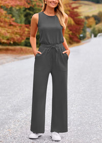 Summer One Piece Outfits Sleeveless Wide Leg Long Pants Jumpsuits