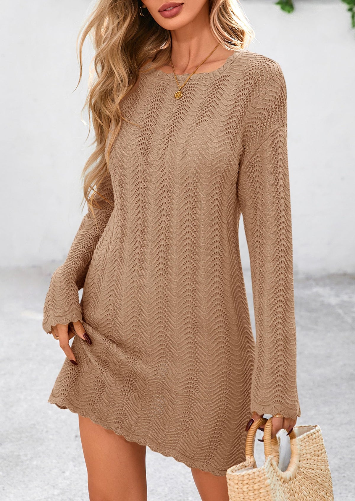 Crochet Knit Hollow Out Beach Vacation Cover Ups Dress