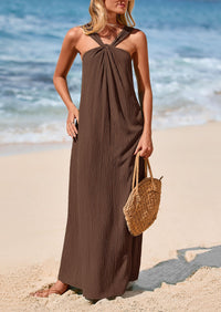 Casual Sleeveless Strappy Loose Flowy Beach Maxi Dress with Pockets