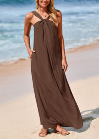Casual Sleeveless Strappy Loose Flowy Beach Maxi Dress with Pockets