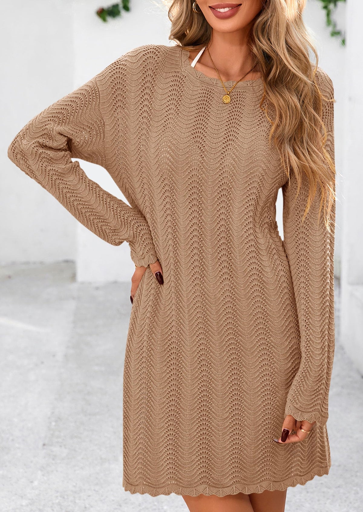 Crochet Knit Hollow Out Beach Vacation Cover Ups Dress