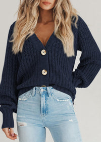 PRETTYGARDEN Women's Chunky Knit Open Front Sweater Long Sleeve Button Loose Short Cardigan Outerwear Coats