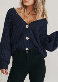 PRETTYGARDEN Women's Chunky Knit Open Front Sweater Long Sleeve Button Loose Short Cardigan Outerwear Coats