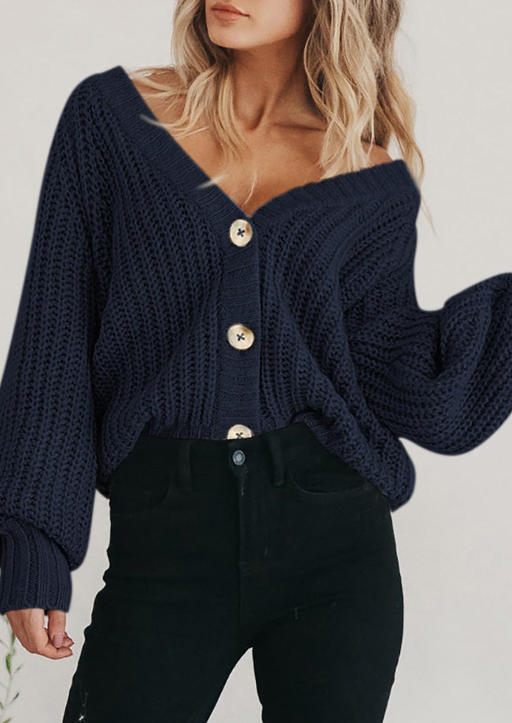 PRETTYGARDEN Women's Chunky Knit Open Front Sweater Long Sleeve Button Loose Short Cardigan Outerwear Coats