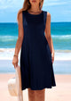 Sleeveless Crew Neck Loose Tank A-Line Pleated Swing Flowy Party Mini Dress