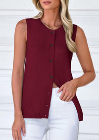 Sleeveless Button Down Business Casual Knit Tank Tops
