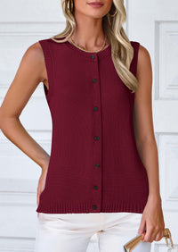 Sleeveless Button Down Business Casual Knit Tank Tops