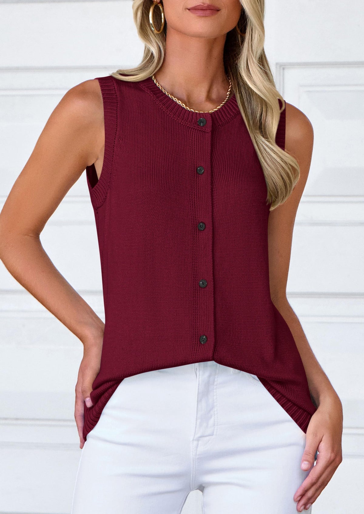 Sleeveless Button Down Business Casual Knit Tank Tops