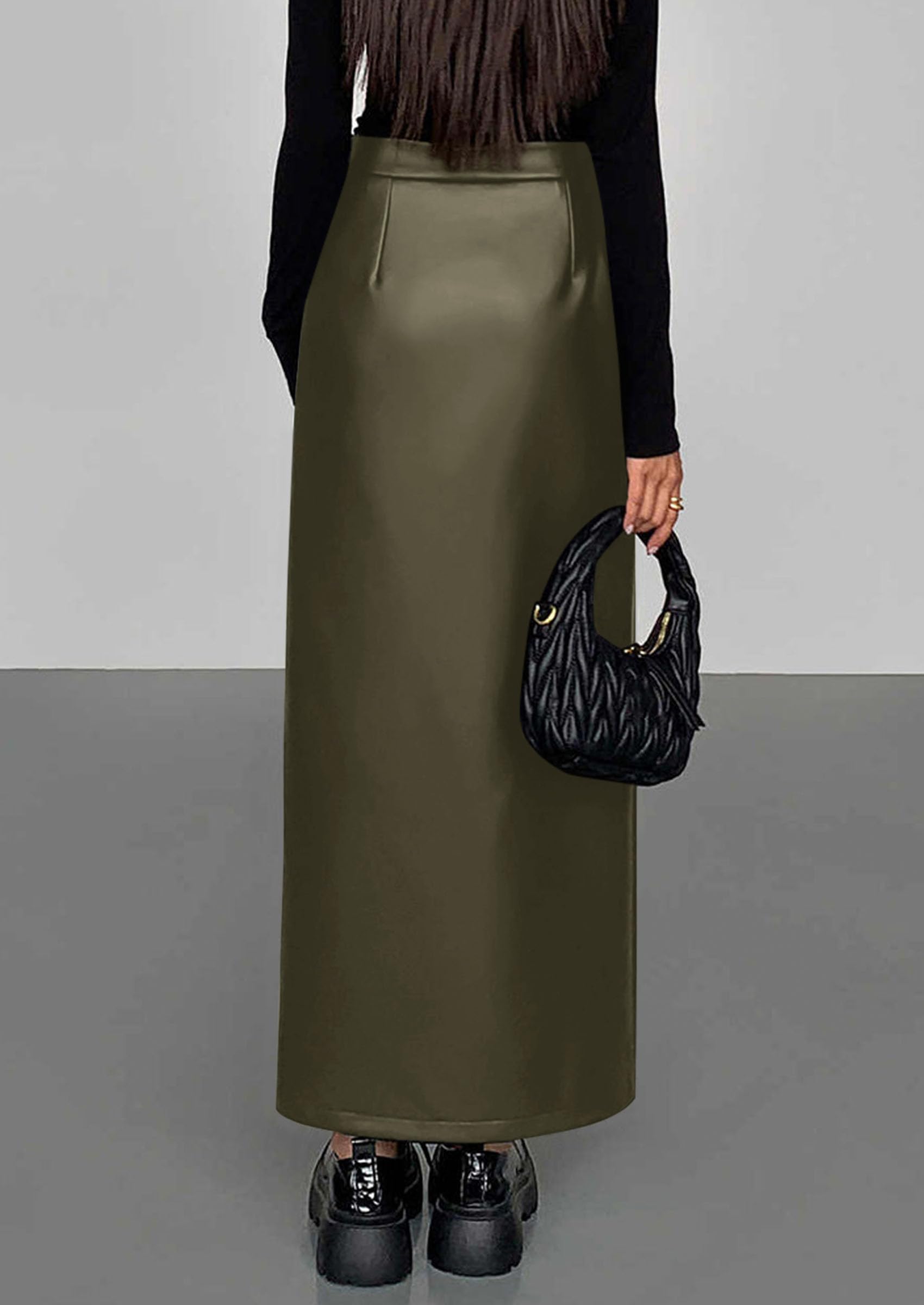 PRETTYGARDEN Womens Faux Leather Skirt Fall Bodycon High Waisted Slit Dressy Casual Winter Maxi Long Pencil Skirts