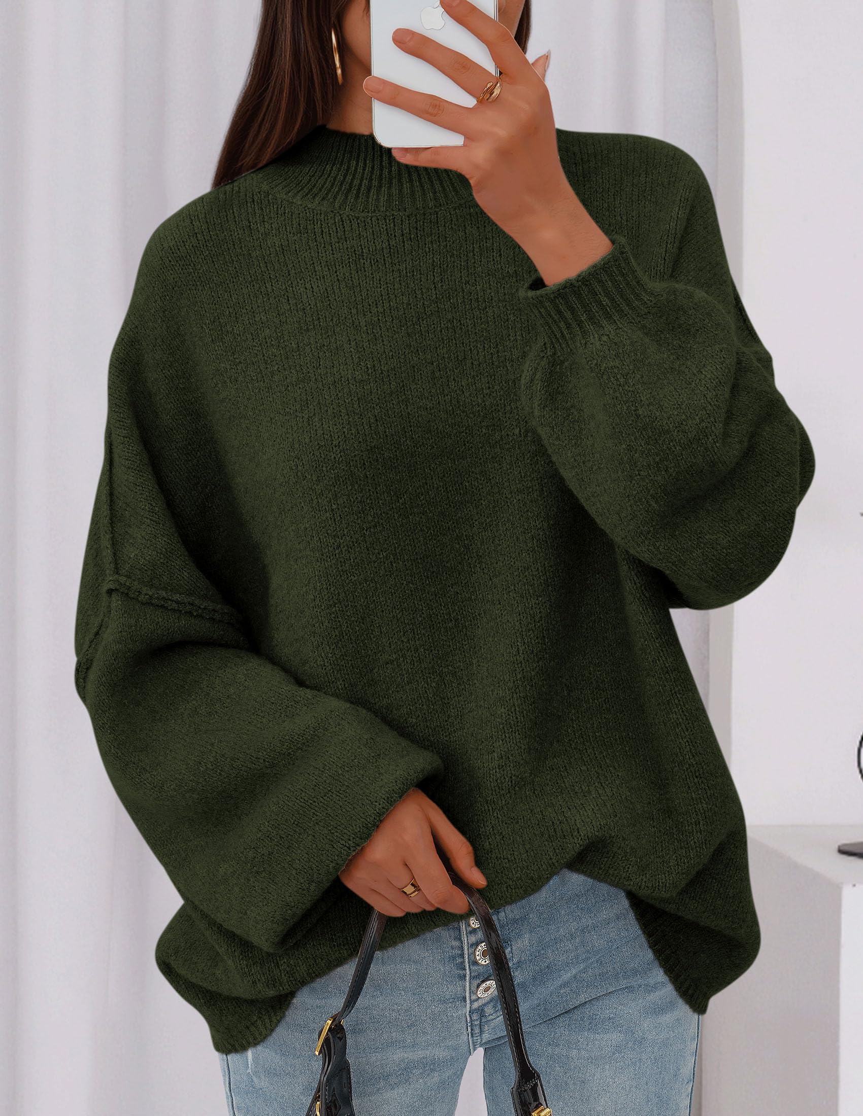 PRETTYGARDEN Women's Fall Oversized Sweaters Chunky Knit Mock Neck Long Sleeve Casual Trendy Pullover Winter Clothes PRETTYGARDEN