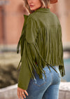 PRETTYGARDEN Women's Fringe Faux Suede Leather Jackets Fashion Tassel Motorcycle Cropped Coats
