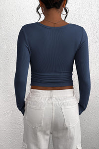 Long Sleeve Henley Button Down Ribbed Knit Slim Fit Casual T-shirts